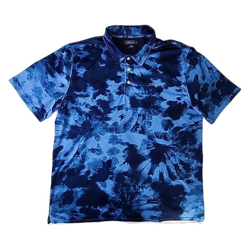 Crown & Ivy Men' s Medium Blue Tie Dye Performance S/S Polo Shirt Stretch Modern